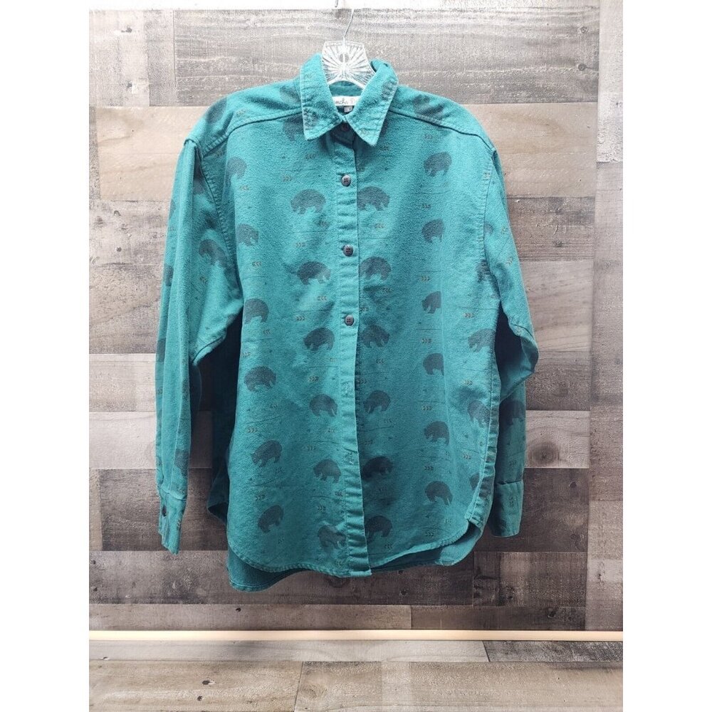 Vintage Rancha Deluxe Mens L Long-sleeve Cotton Western Flannel Lodge Bears USA